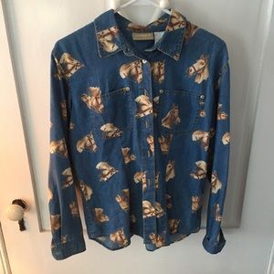 Vintage Horse Denim Blue Jean Shirt Liz Claiborne